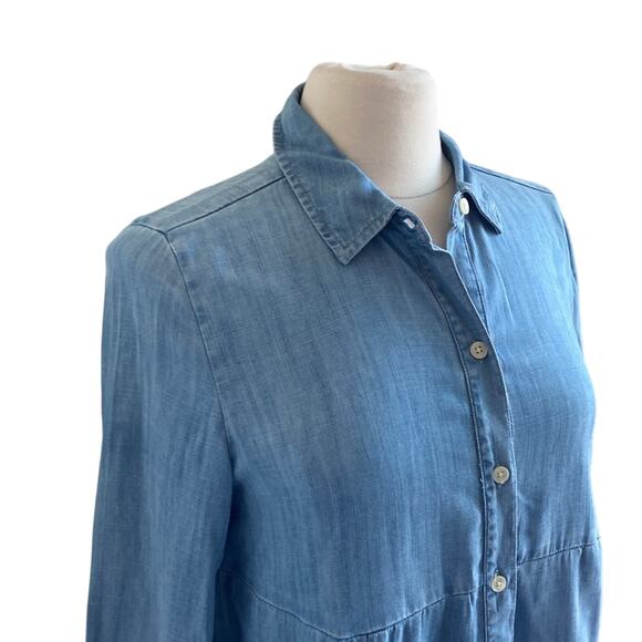 STYLE & CO Chambray Shirt Womens Sz Small Tiered Button Down Boho - Picture 2 of 7